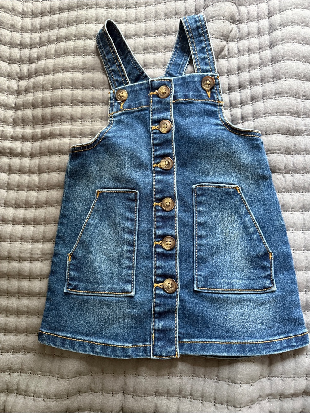 wonder nation Blue Denim Button-Front Pinafore Overalls